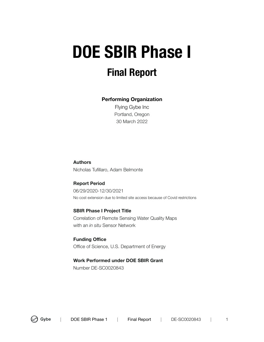 Cover of Gybe’s DOE SBIR Phase I final report