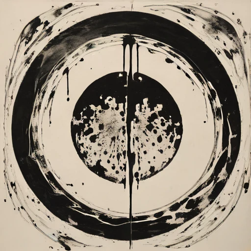 A symmetrical black ink circle on off-white paper